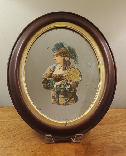 Antique oval walnut mirror - oval,