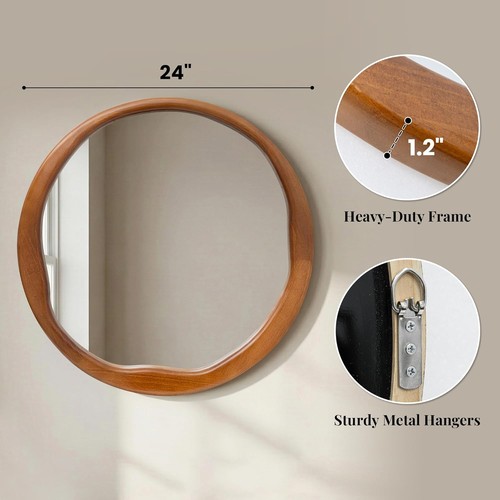 Walnut retro round mirror - 24",