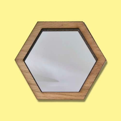 Wood framed hexagon mirror - hexagon,