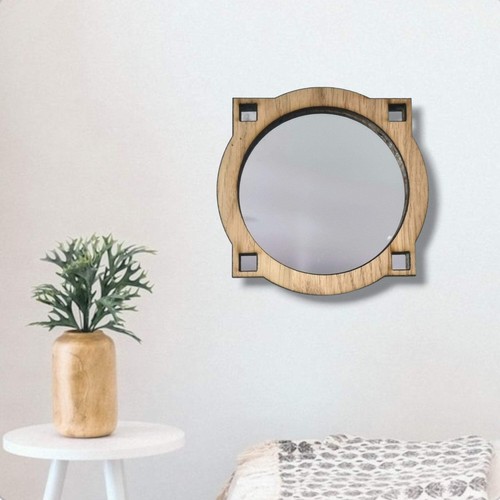 Wood framed round mirror art - framed,