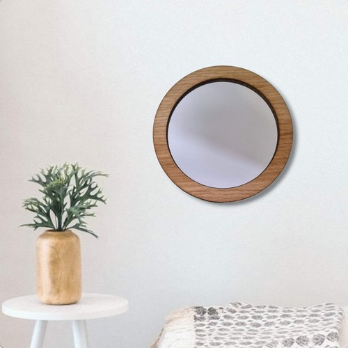 Wood framed round mirror - framed,