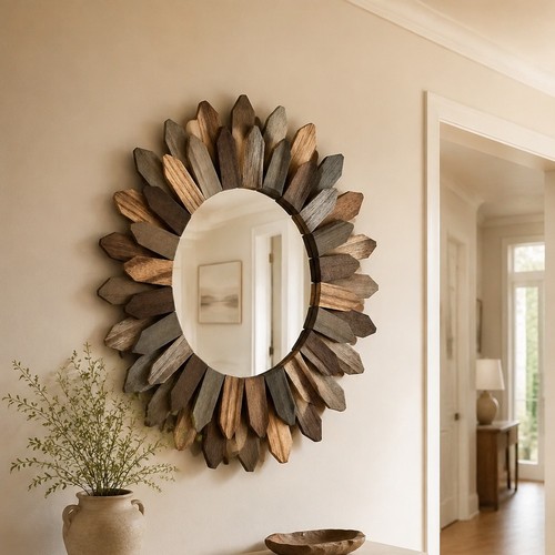 Boho wooden mirror inch - wooden, |