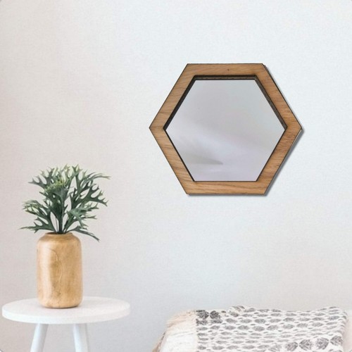 Wood framed hexagon mirror - wood,